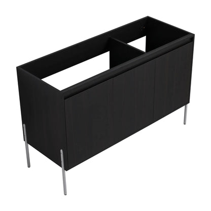 Freestanding bathroom vanity cabinet by Unique Piece Furniture in black with soft-close doors and metal legs on Tampa Home & Garden Store