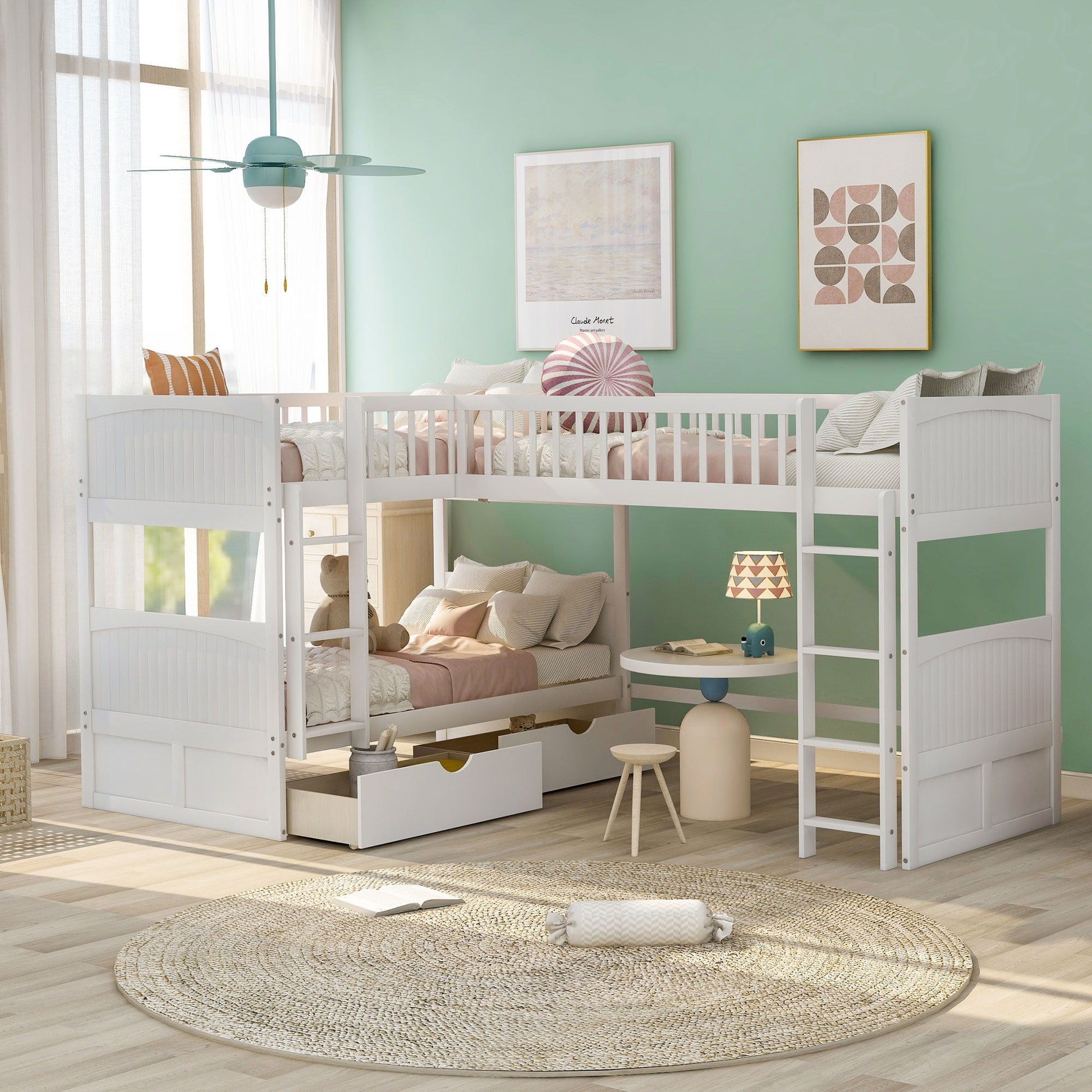 White bunk bed with loft by HouseOfZazla; two under-bed drawers on Tampa Home & Garden Store