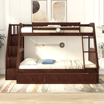 Twin-over-twin bunk bed with drawers and storage staircase in dark wood by Unique Piece Furniture on Tampa Home & Garden Store