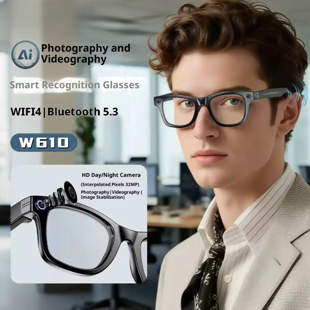 Smart glasses W610 by FlipStylez LLC, black frame with AI recognition on Tampa Home & Garden Store