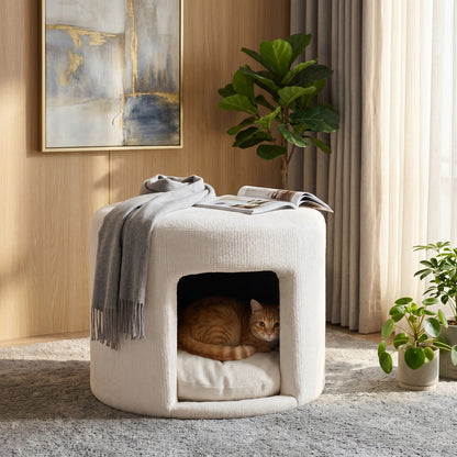 Beige pet-friendly ottoman with removable cushion and hidden cat nook by HouseOfZazla on Tampa Home & Garden Store