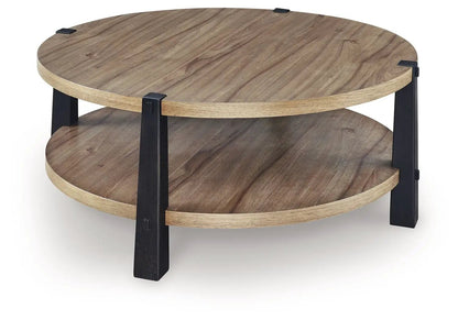 Ridgester Round Table end table in natural wood with black legs by Unique Piece Furniture on Tampa Home & Garden Store