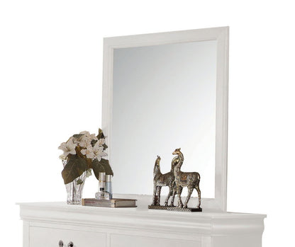 Louis Philippe Bedroom Mirror white framed vanity mirror on white dresser with camel statues HouseOfZazla on Tampa Home & Garden Store