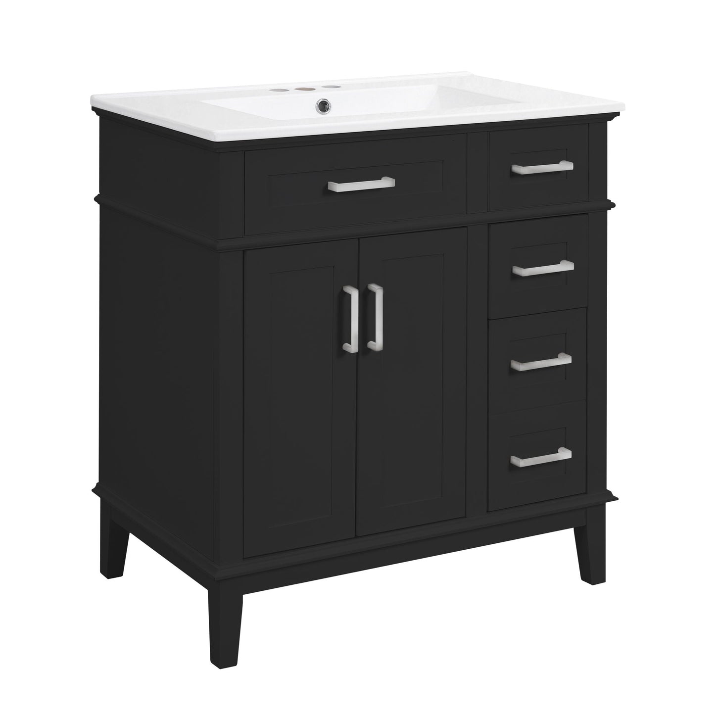 Modern black bathroom vanity by HouseOfZazla with white sink and soft-close storage drawers on Tampa Home & Garden Store
