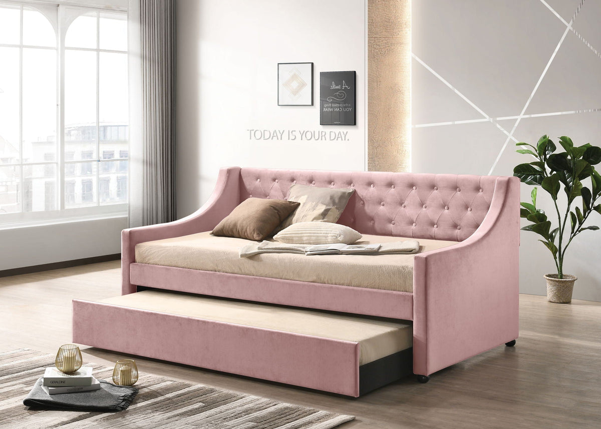 Lianna Daybed Twin & Trundle in pink velvet with tufted back by HouseOfZazla on Tampa Home & Garden Store