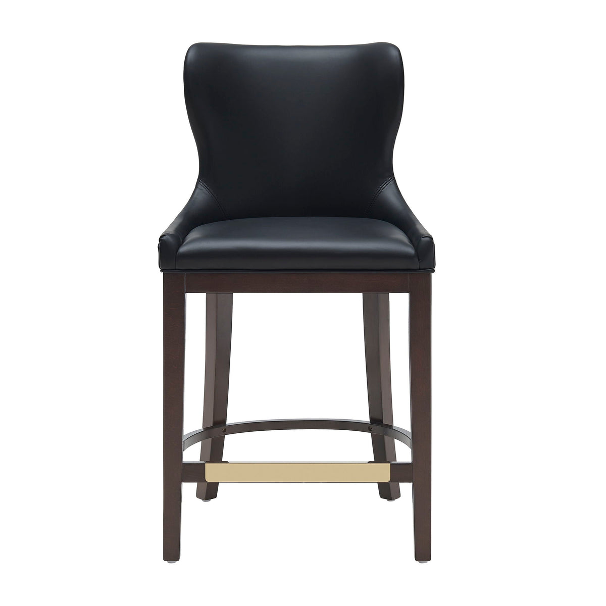 Blair Counter Stool with Backrest black leather upholstery, dark wood legs, counter height on Tampa Home & Garden Store