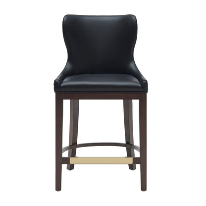 Blair Counter Stool with Backrest black leather upholstery, dark wood legs, counter height on Tampa Home & Garden Store