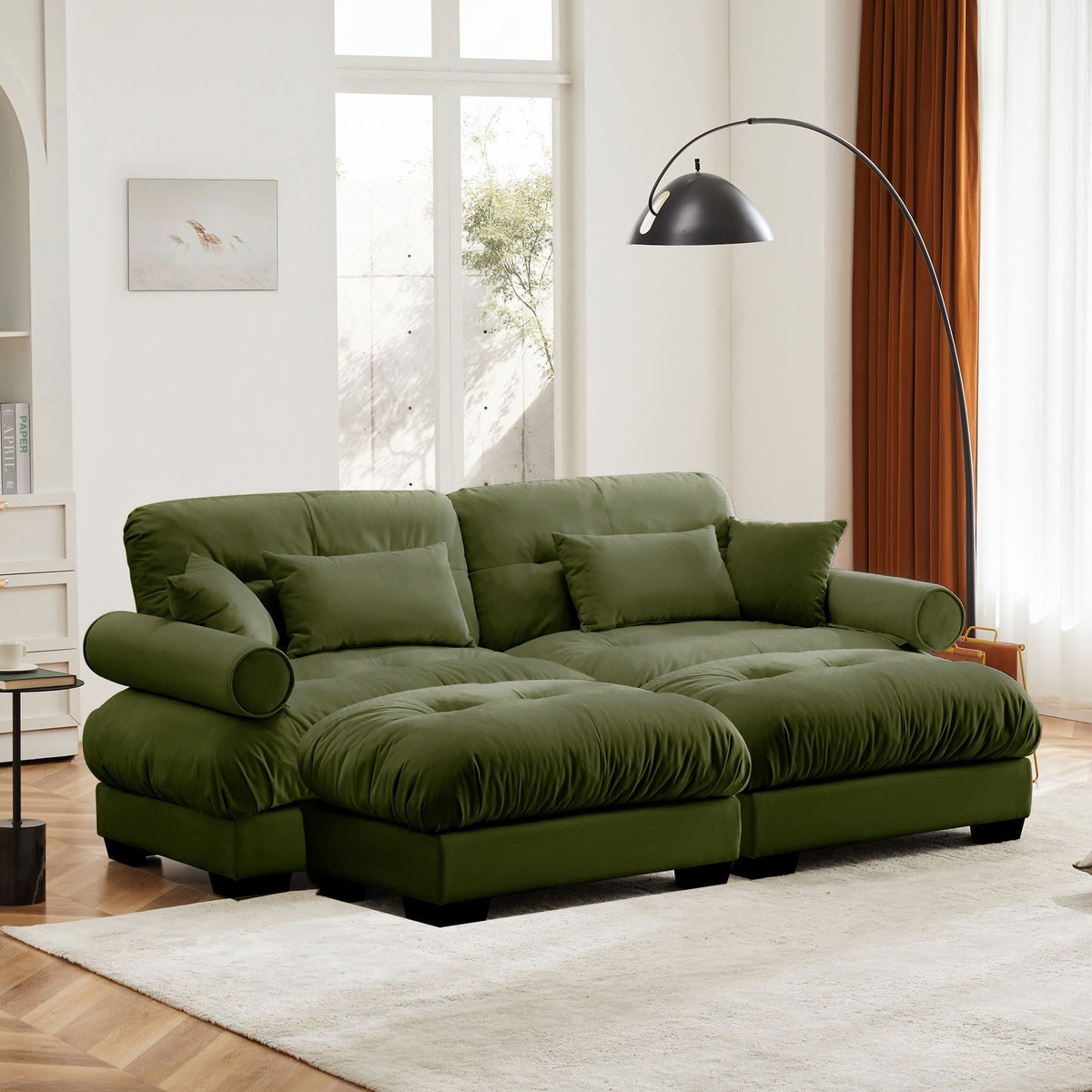 Super Comfort Oversized Modular Sectional Sofa With Movable Ottoman olive green, 2-piece set on Tampa Home & Garden Store