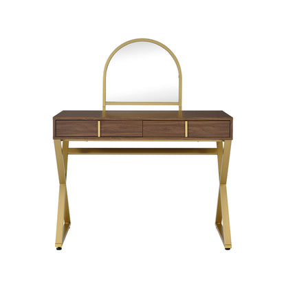 Vanity Desk Coleen Walnut & Gold Finish with arch mirror by HouseOfZazla on Tampa Home & Garden Store