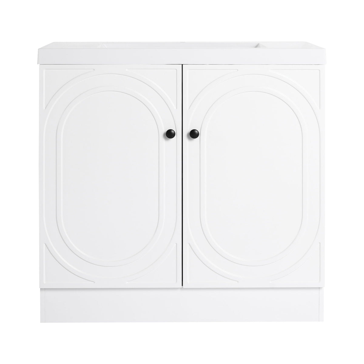 Freestanding white bath vanity with resin sink, two-door cabinet, HouseOfZazla on Tampa Home & Garden Store