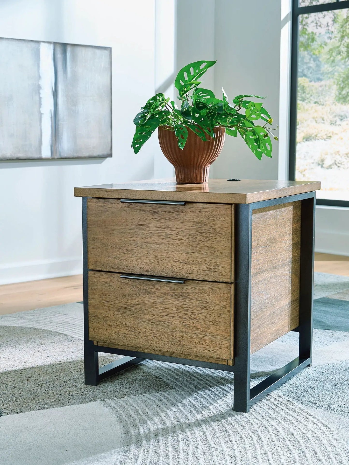 Montia cocktail table by Unique Piece Furniture with wood top and black metal frame plant on Tampa Home & Garden Store