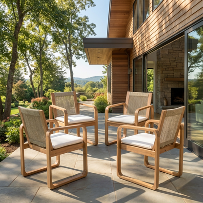 Two Outdoor Dining Chairs and Acacia Wood Rope