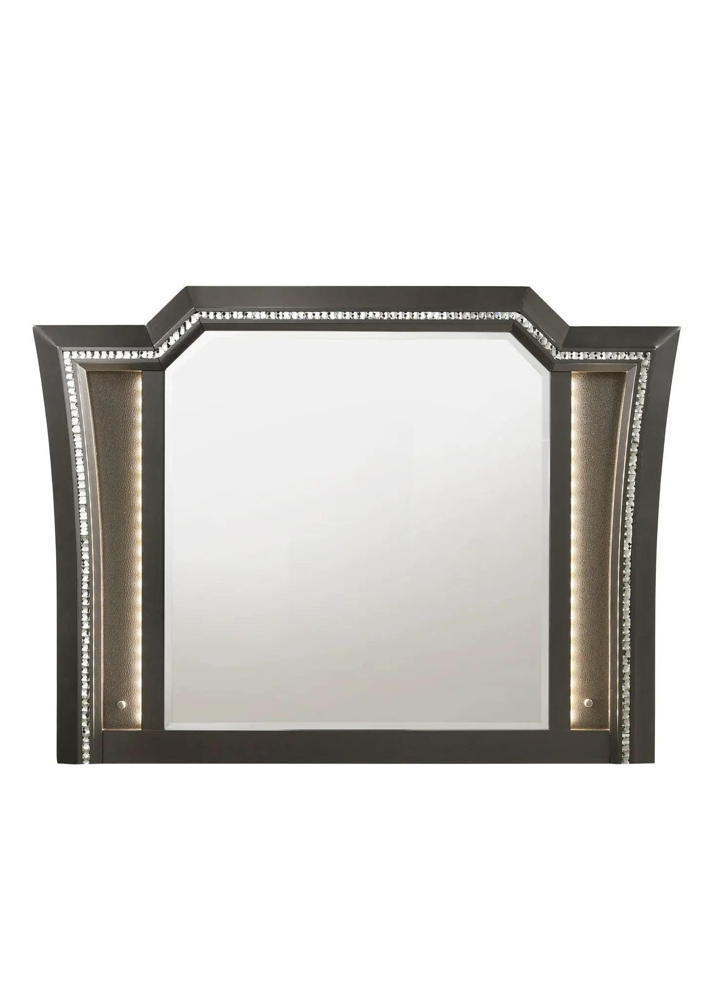 Kaitlyn LED Mirror by Unique Piece Furniture, dark metal frame with crystal trim on Tampa Home & Garden Store