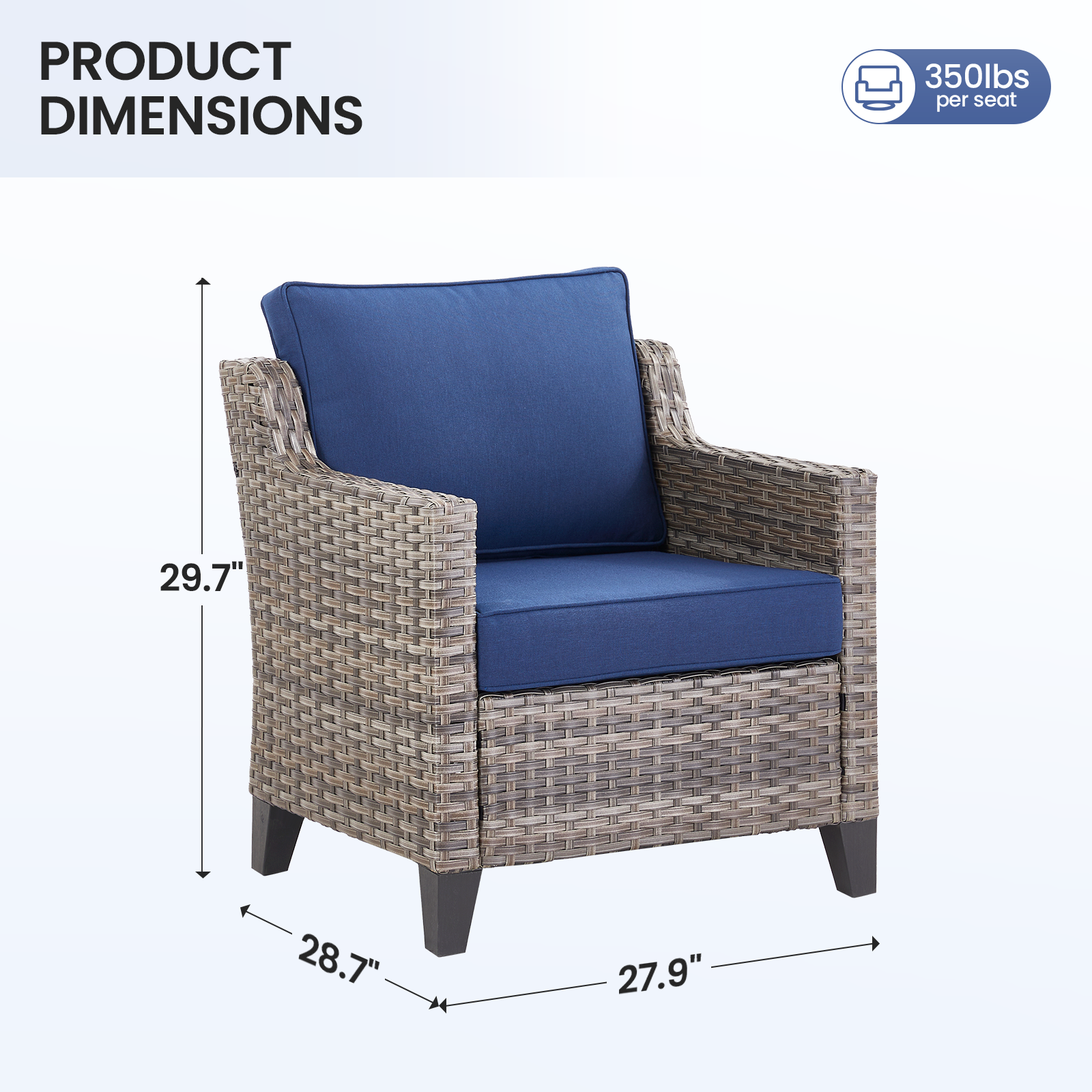 Outdoor Patio Arm Chairs Set of 2 in brown wicker with navy cushions HouseOfZazla seating on Tampa Home & Garden Store