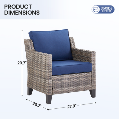 Outdoor Patio Arm Chairs Set of 2 in brown wicker with navy cushions HouseOfZazla seating on Tampa Home & Garden Store