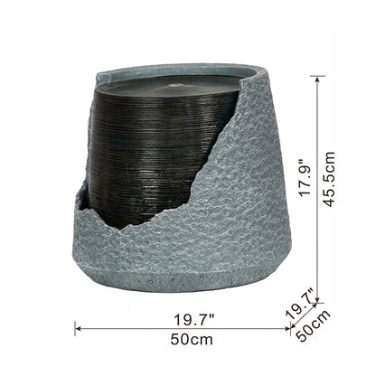 Indoor outdoor water fountain broken urn with gray finish and black discs HouseOfZazla on Tampa Home & Garden Store