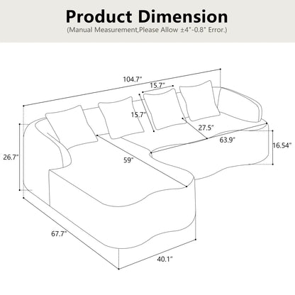 Modular L-shaped sectional sofa with curved chaise, schematic by Unique Piece Furniture on Tampa Home & Garden Store