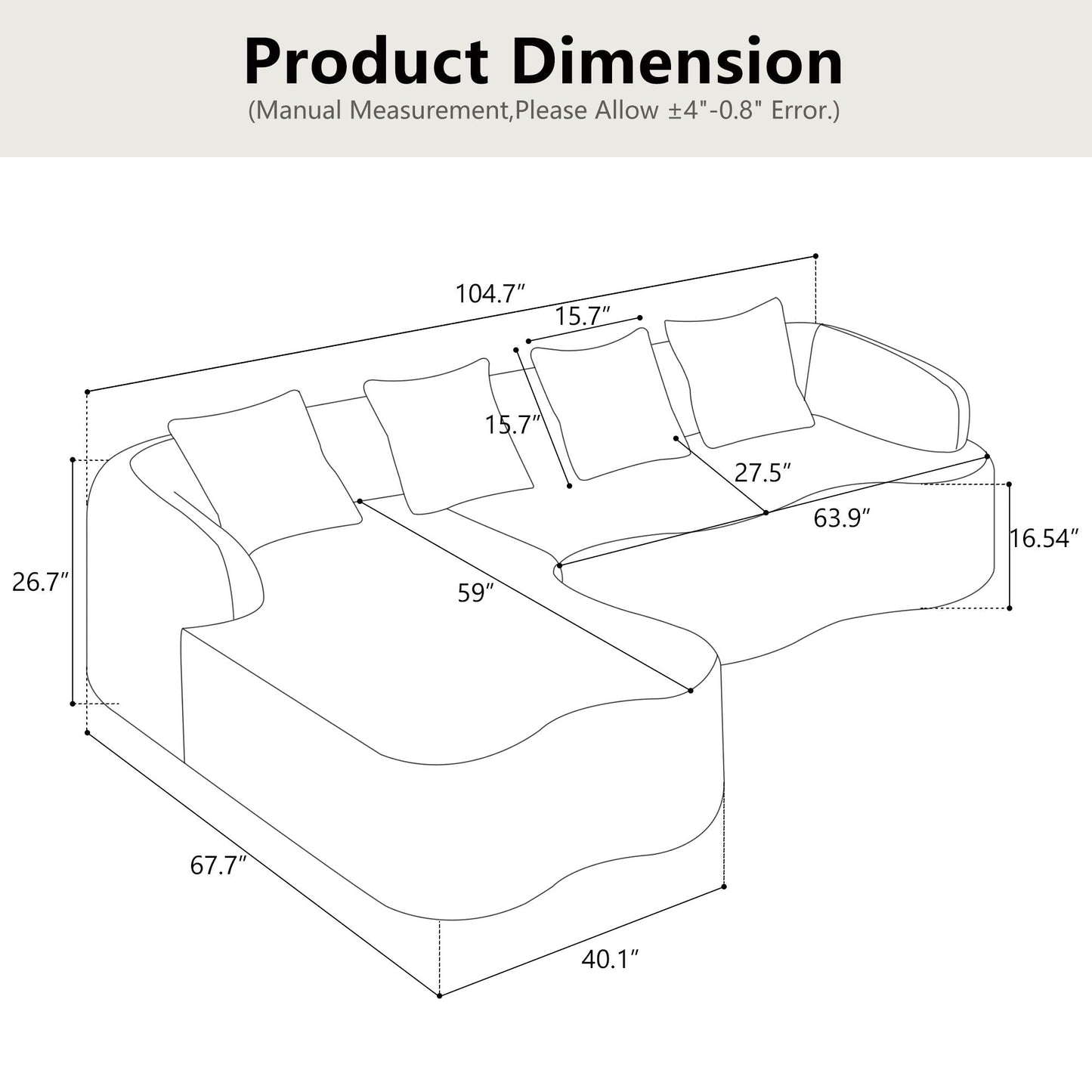 Modular L-shaped sectional sofa with curved chaise blueprint HouseOfZazla, stationary on Tampa Home & Garden Store