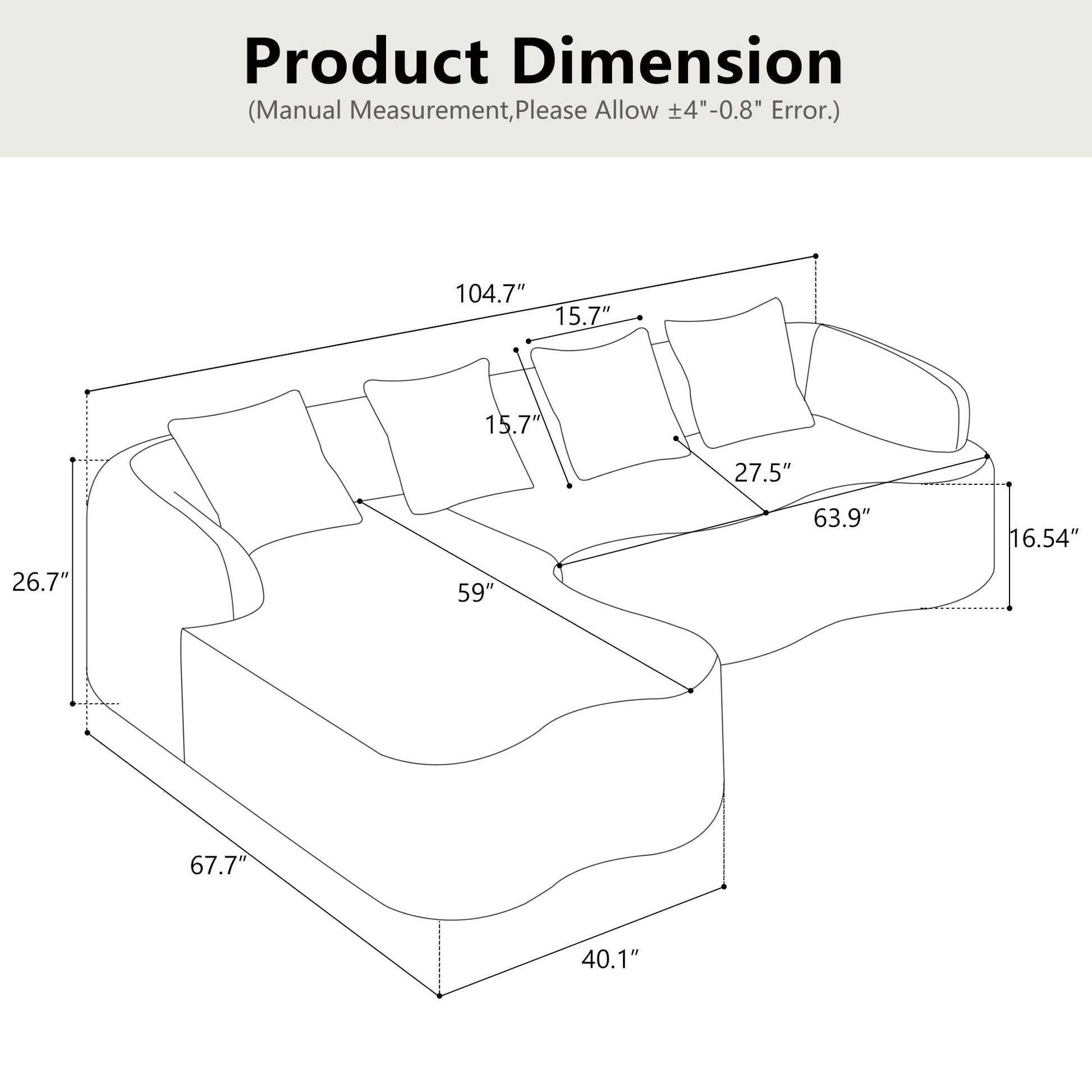 Modular L-shaped sectional sofa with curved chaise blueprint HouseOfZazla, stationary on Tampa Home & Garden Store