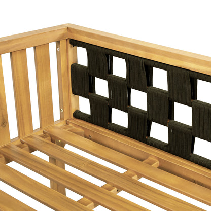Luxury Acacia Wood Outdoor Daybed Set with natural wood frame and black woven cushions on Tampa Home & Garden Store