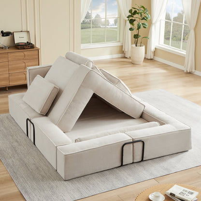 Large modern corduroy sectional sofa with freely combined modular sections in light beige on Tampa Home & Garden Store