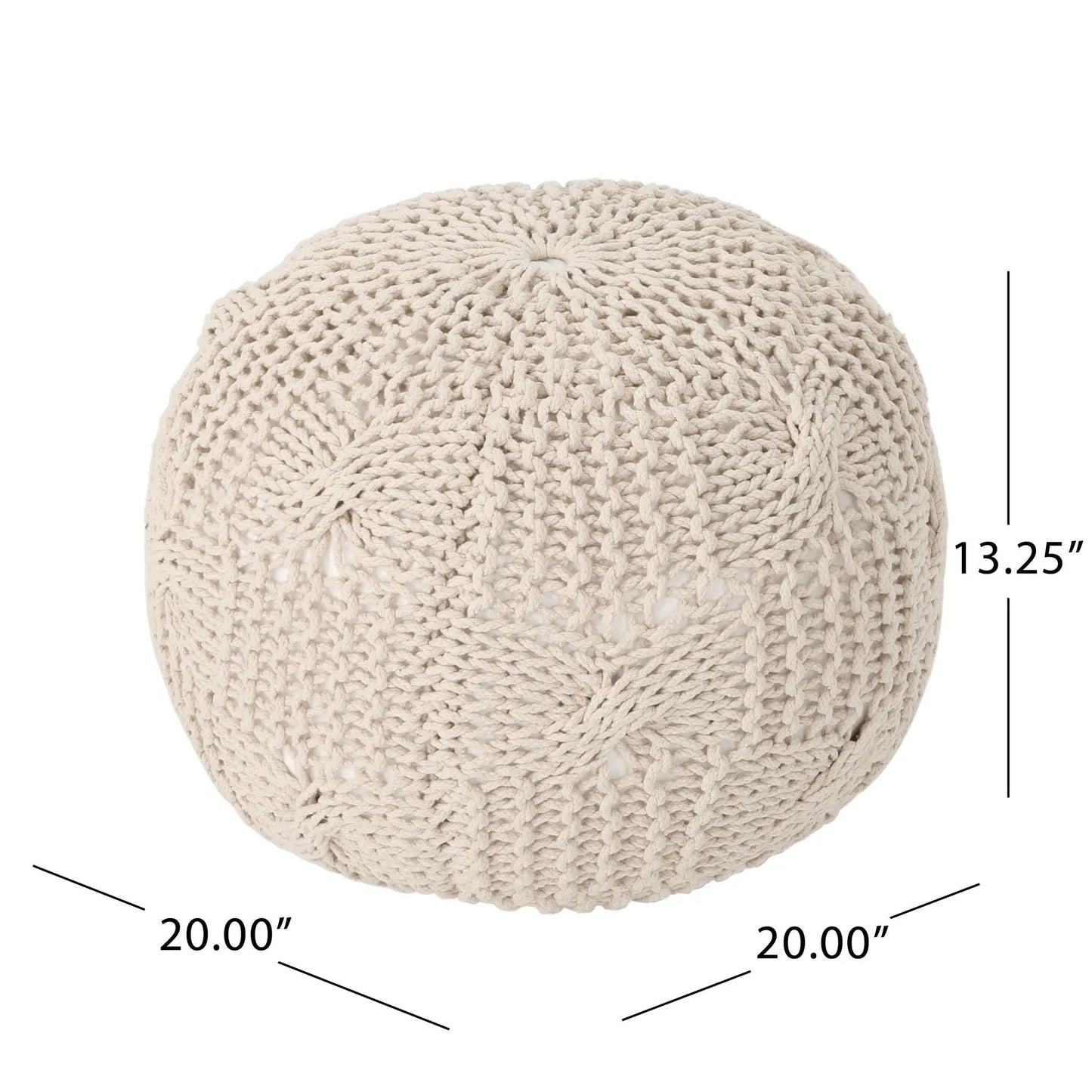 Bordeaux knitted round pouf, beige chunky knit, 20in diameter on Tampa Home & Garden Store