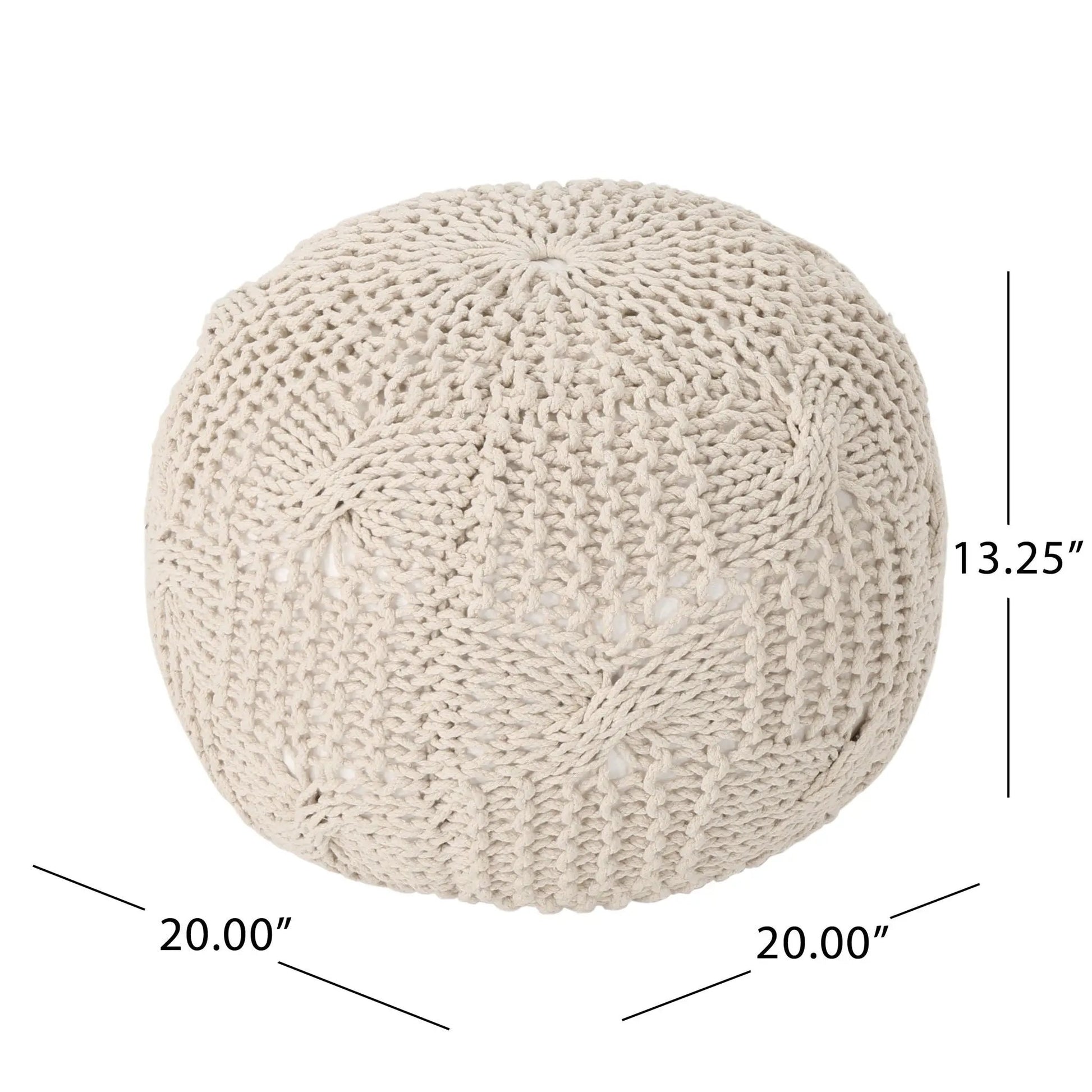 Bordeaux knitted round pouf, beige chunky knit, 20in diameter on Tampa Home & Garden Store