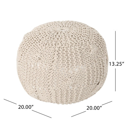 Bordeaux knitted round pouf, beige chunky knit, 20in diameter on Tampa Home & Garden Store