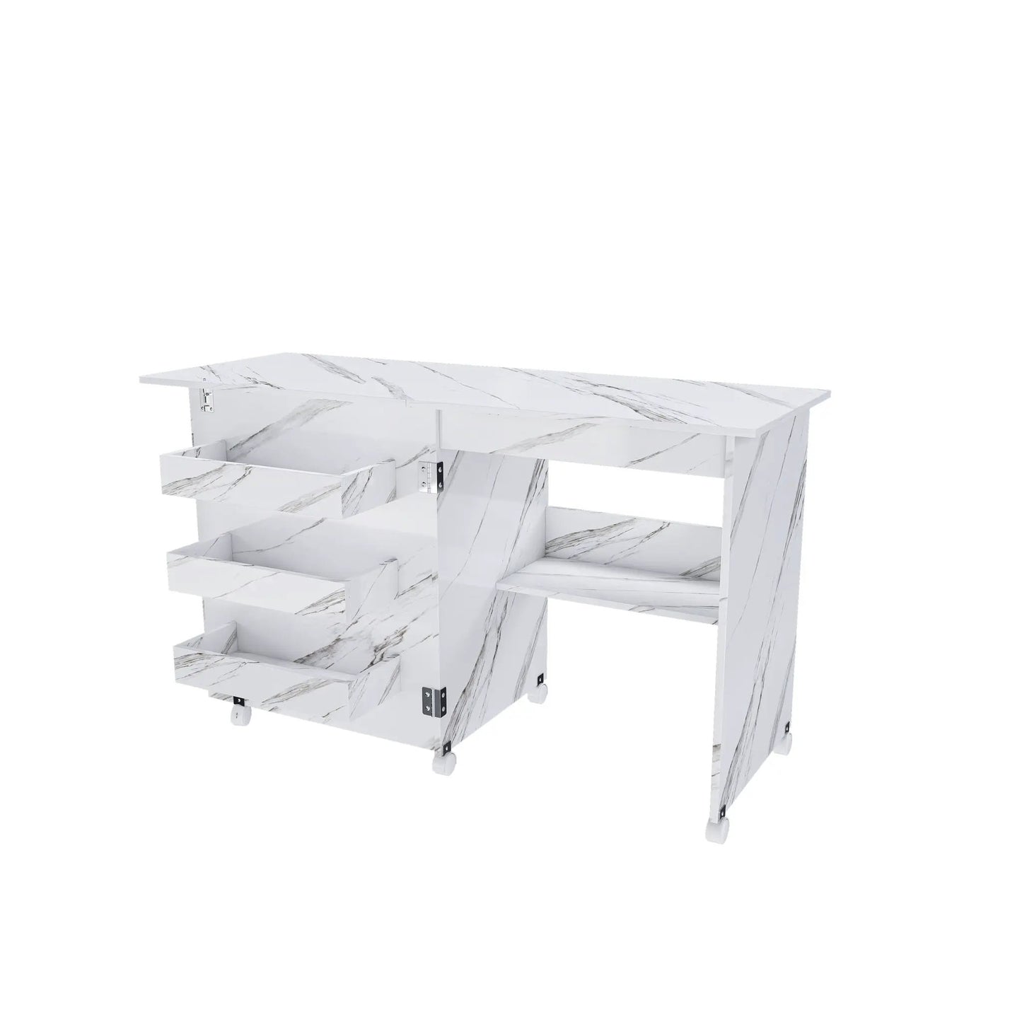 4-in-1 folding sewing table with lockable wheels, white marble finish Unique Piece Furniture on Tampa Home & Garden Store