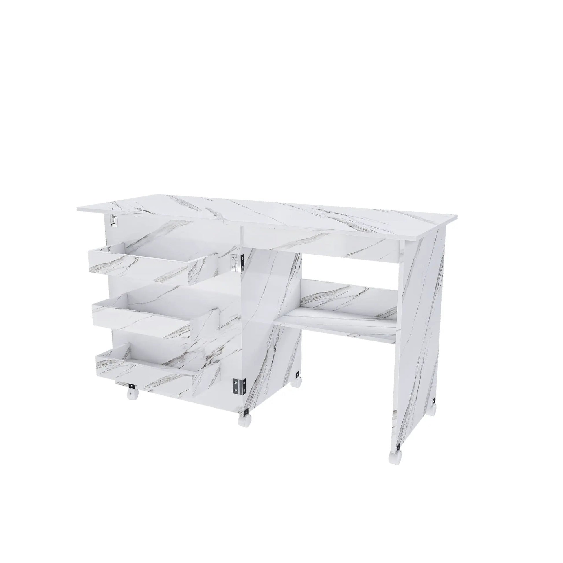 4-in-1 folding sewing table with lockable wheels, white marble finish Unique Piece Furniture on Tampa Home & Garden Store