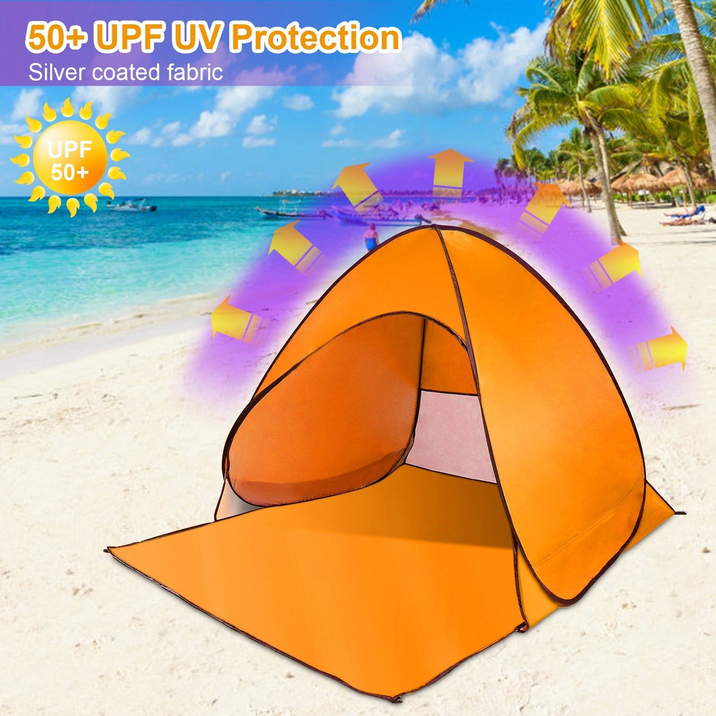 GemGear orange pop-up beach tent for 2-3 people with UPF50+ anti-UV shade on Tampa Home & Garden Store