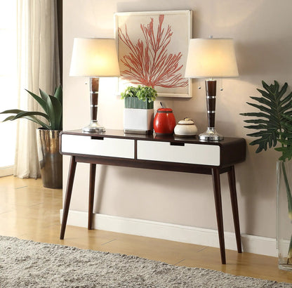 Christa sofa table by Unique Piece Furniture in white and espresso, two-tone console on Tampa Home & Garden Store