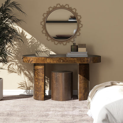 Oval computer desk with single drawer in dark brown burl wood veneer HouseOfZazla on Tampa Home & Garden Store