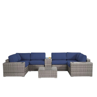 Modern patio rattan sectional set with blue cushions, 2-piece outdoor sofa group by HouseOfZazla on Tampa Home & Garden Store