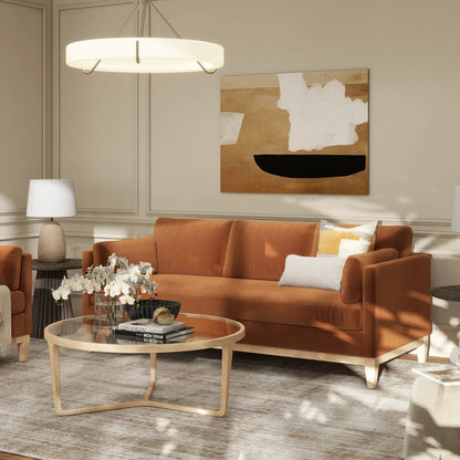 Knox Modern Farmhouse Sofa by Unique Piece Furniture in burnt orange fabric with light wood legs on Tampa Home & Garden Store