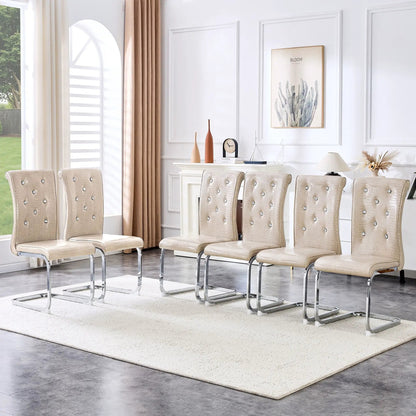 Elegant Design Upholstered Dining Chairs beige fabric with crystal tufting and chrome legs on Tampa Home & Garden Store