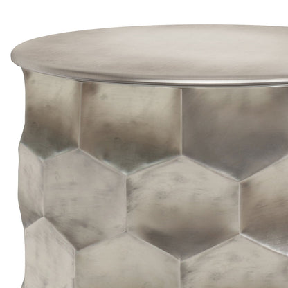 Handcrafted metal storage coffee table with removable round top in brushed nickel finish on Tampa Home & Garden Store