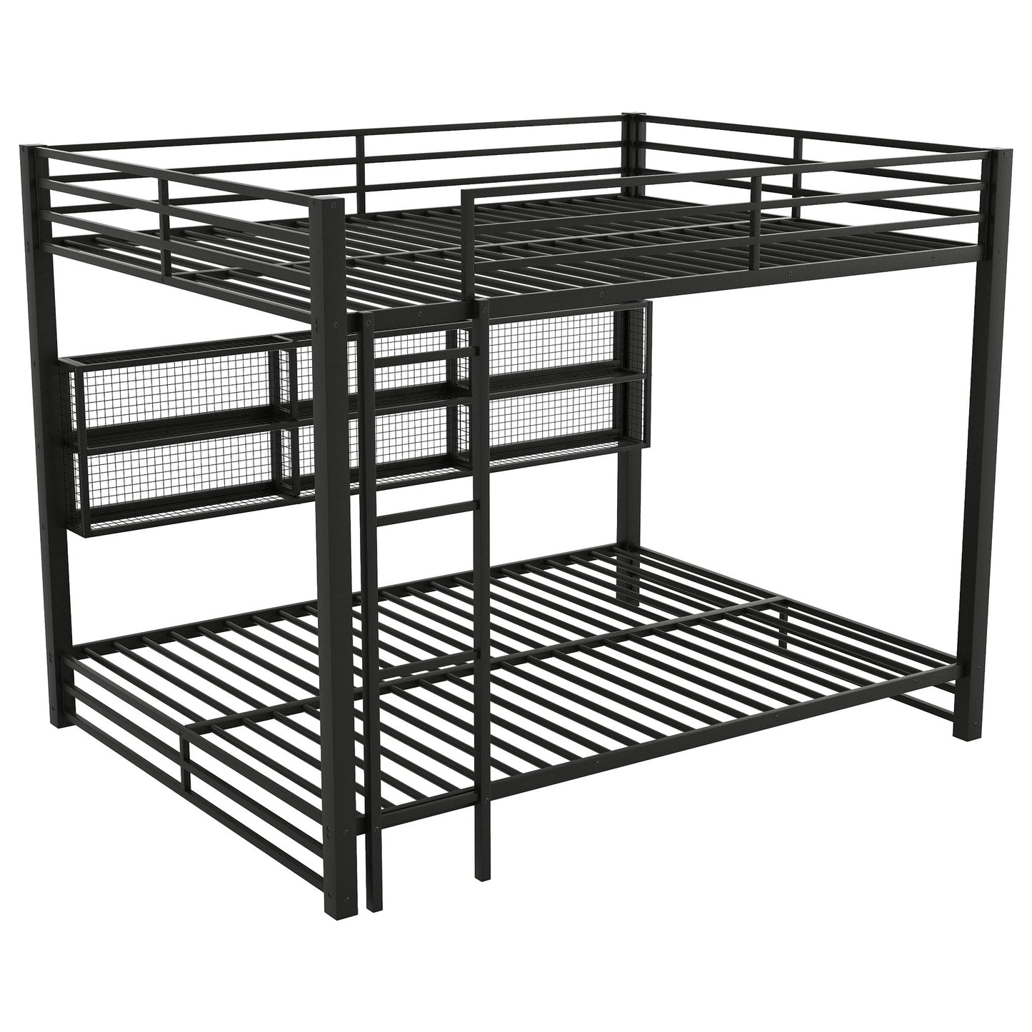 Queen over Queen bunk bed black metal frame with guard rails and storage by HouseOfZazla on Tampa Home & Garden Store
