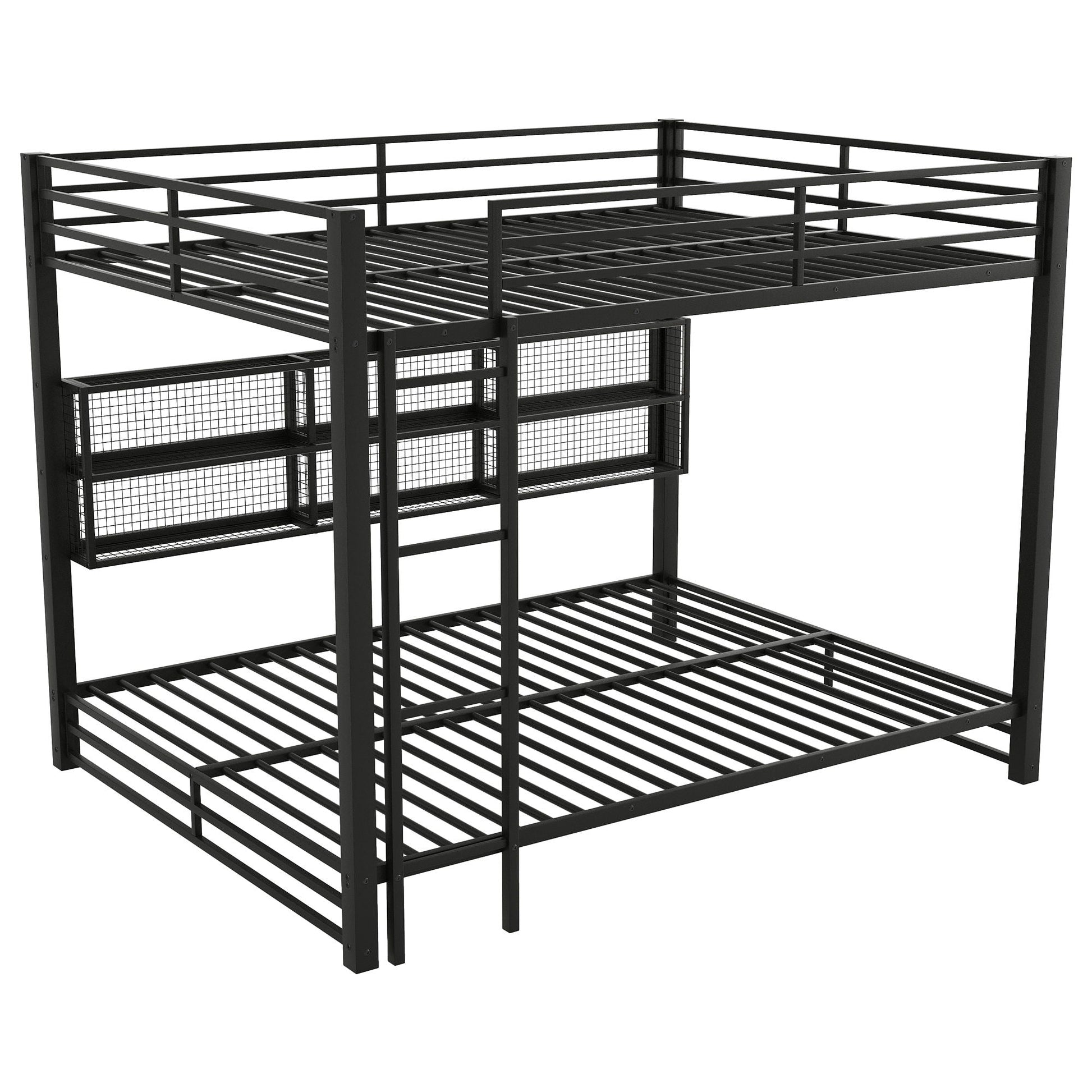 Queen over Queen bunk bed black metal frame with guard rails and storage by HouseOfZazla on Tampa Home & Garden Store