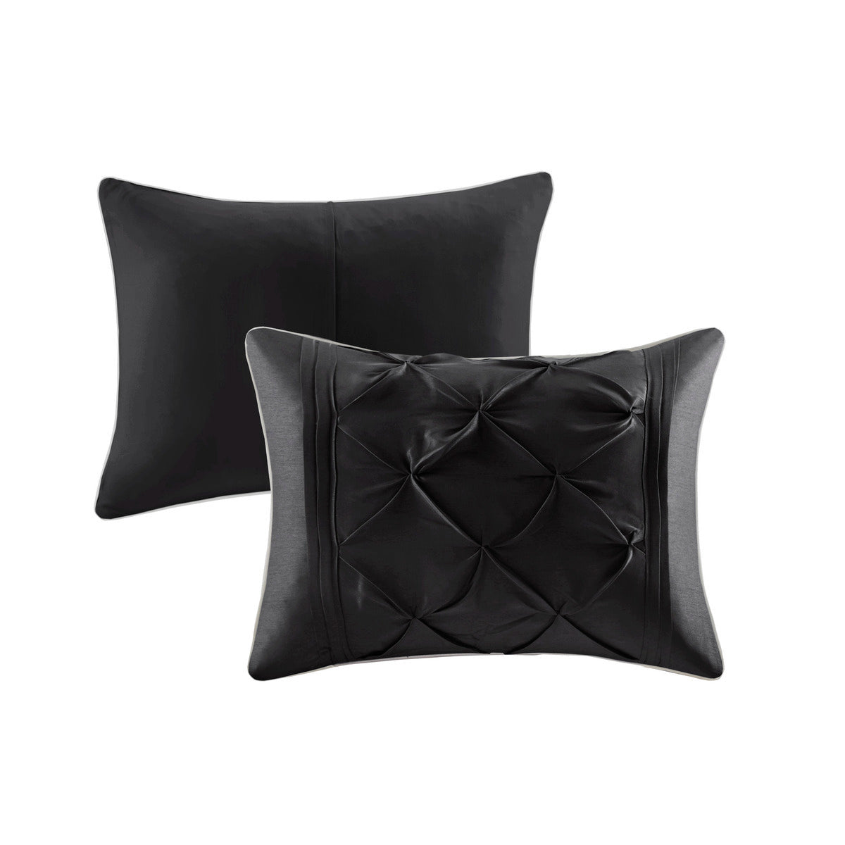 7 Piece Tufted Comforter Set in Black Cal King