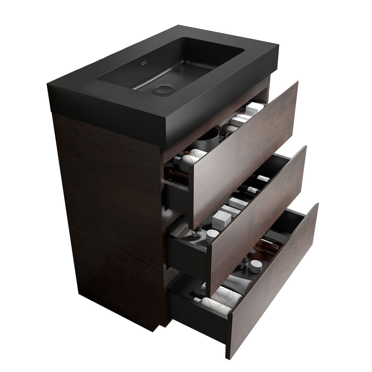 Alice vanity with black top and sink, dark wood cabinet, 4 drawers HouseOfZazla on Tampa Home & Garden Store