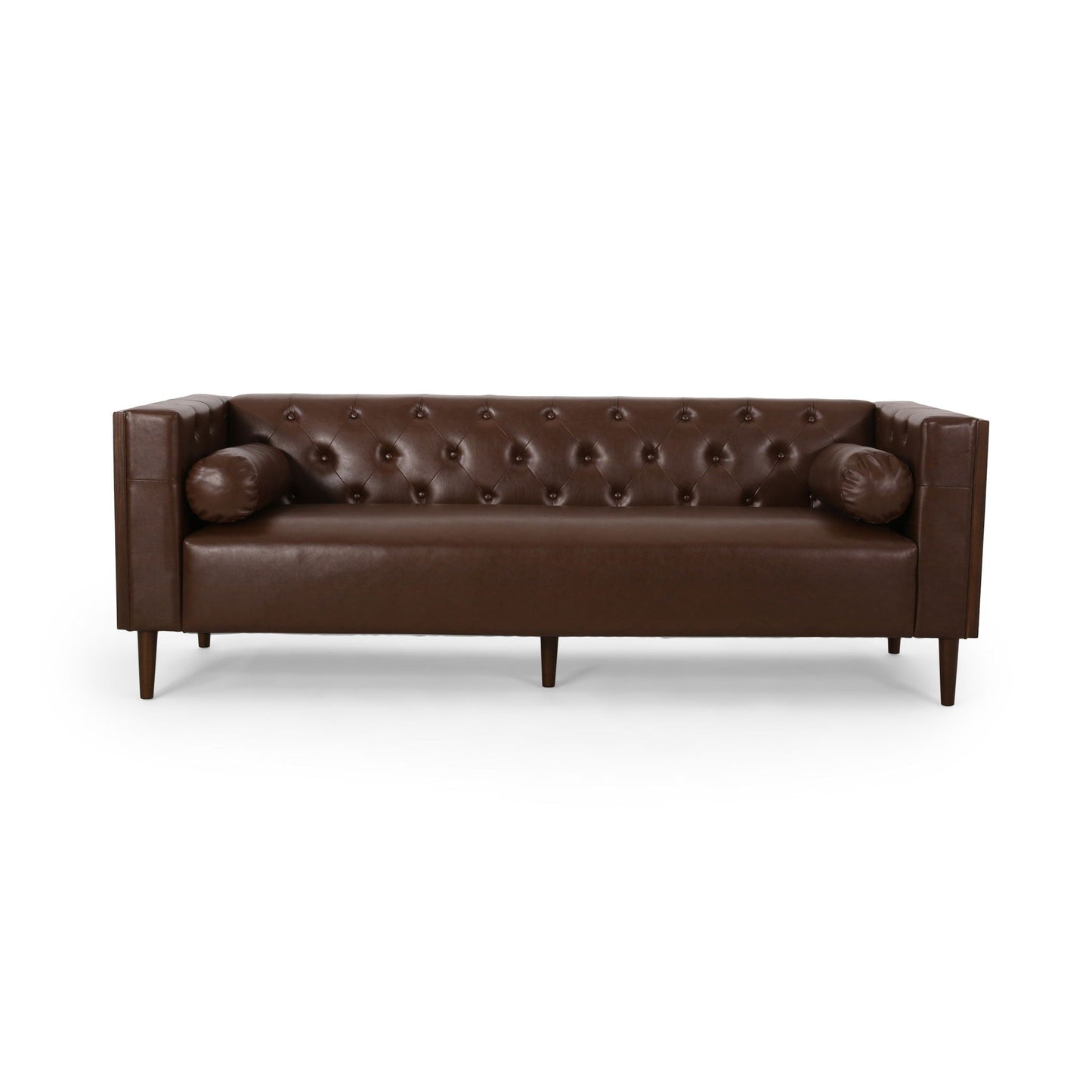 Contemporary 3 Seater leather tufted sofa with square arms in dark brown by HouseOfZazla on Tampa Home & Garden Store