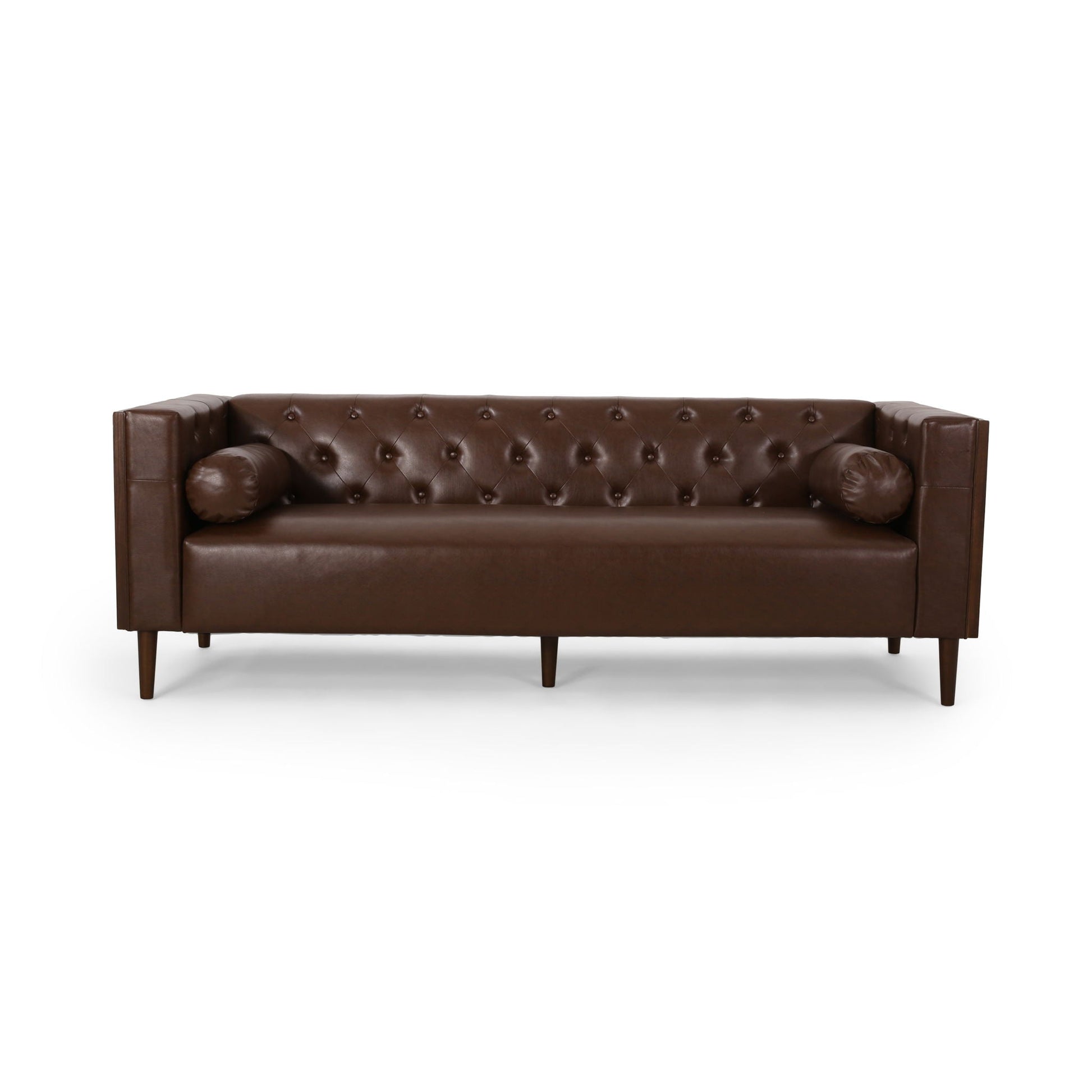 Contemporary 3 Seater leather tufted sofa with square arms in dark brown by HouseOfZazla on Tampa Home & Garden Store