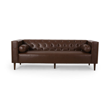 Contemporary 3 Seater leather tufted sofa with square arms in dark brown by HouseOfZazla on Tampa Home & Garden Store
