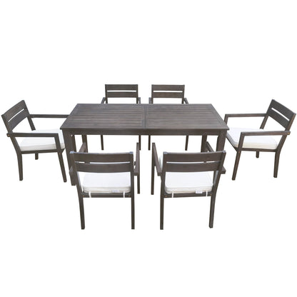 U_Style 7 Pieces Acacia Wood Outdoor Dining Set with Cushions, dark brown finish on Tampa Home & Garden Store