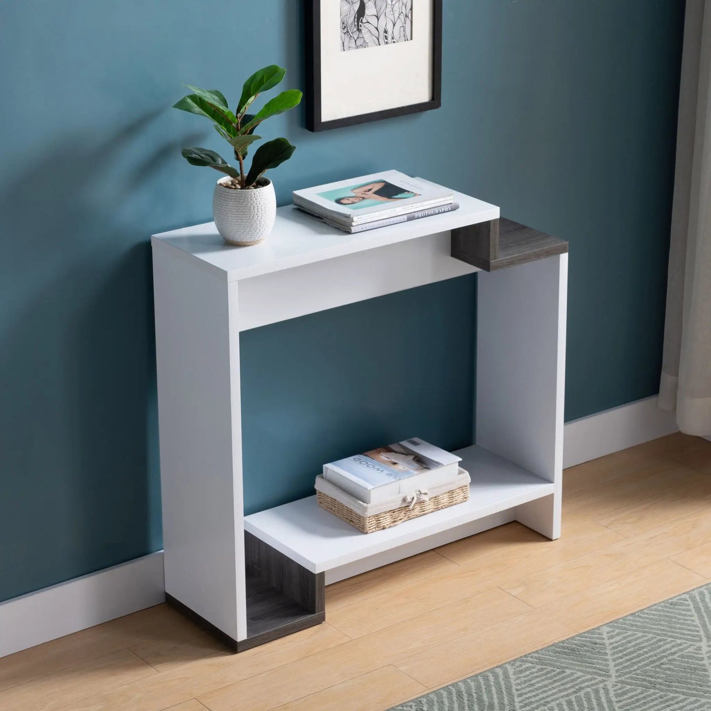 Contemporary console table with two open shelves white/gray by Unique Piece Furniture on Tampa Home & Garden Store