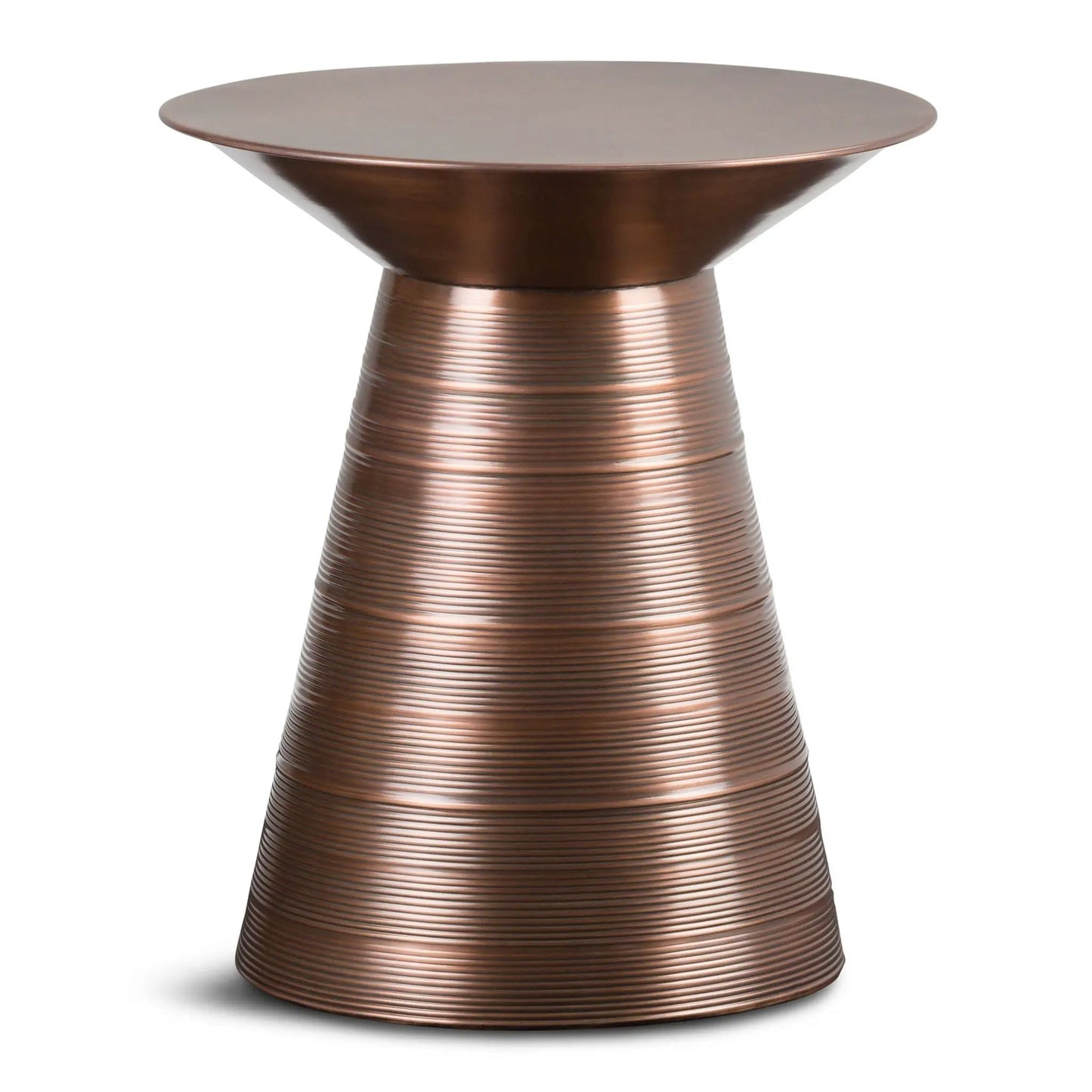 Sheridan Handcrafted Metal Accent Table copper finish with ribbed pedestal on Tampa Home & Garden Store