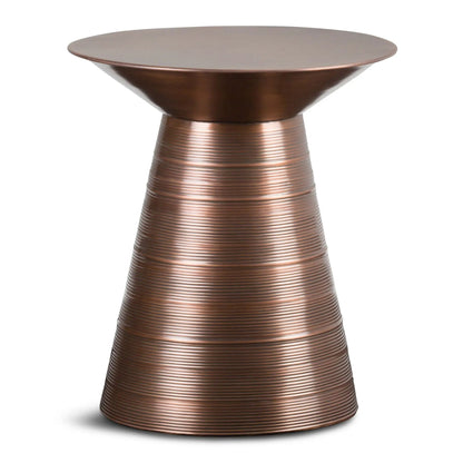Sheridan Handcrafted Metal Accent Table copper finish with ribbed pedestal on Tampa Home & Garden Store