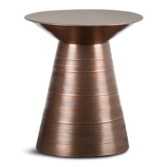 Sheridan Handcrafted Metal Accent Table copper finish with ribbed pedestal on Tampa Home & Garden Store