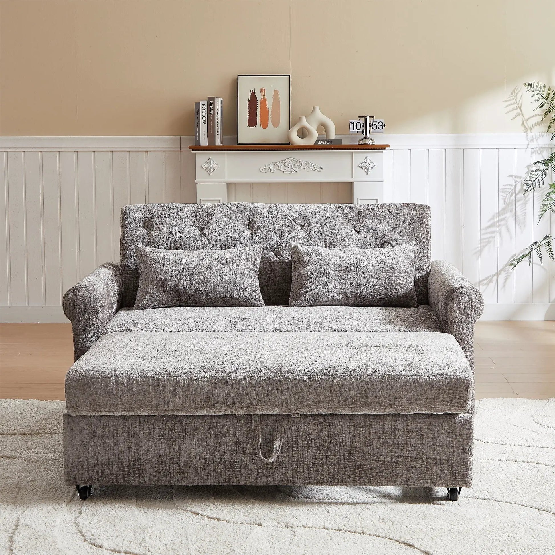 Loveseat Sofa Bed pull-out sleeper in gray fabric with 2 pillows by Unique Piece Furniture on Tampa Home & Garden Store